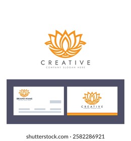 Abstract lotus logo vector design, Stylized lotus flower icon with business card