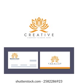 Abstract lotus logo vector design, Stylized lotus flower icon with business card