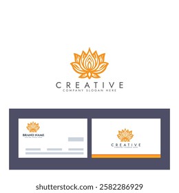 Abstract lotus logo vector design, Stylized lotus flower icon with business card