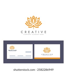 Abstract lotus logo vector design, Stylized lotus flower icon with business card