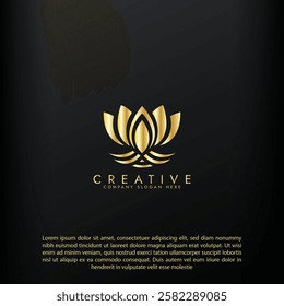 Abstract lotus logo vector design, Stylized golden lotus flower icon design 