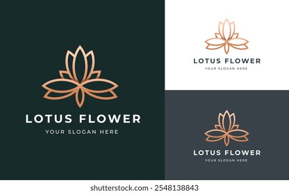 Abstrakte Lotus und Tulpenblumen Logo Inspiration. Elegantes Gold Luxury Mandala Blumensymbol für Schönheit, Wellness, Spa und Luxus Geschäftsidentität. Abstraktes Emblem, Vektorgrafik.