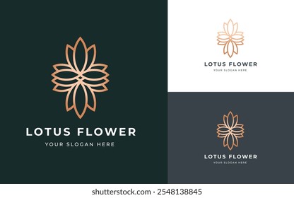 Abstrakte Lotus und Tulpenblumen Logo Inspiration. Elegantes Gold Luxury Mandala Blumensymbol für Schönheit, Wellness, Spa und Luxus Geschäftsidentität. Abstraktes Emblem, Vektorgrafik.