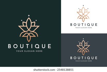 Abstrakte Lotus und Tulpenblumen Logo Inspiration. Elegantes Gold Luxury Mandala Blumensymbol für Schönheit, Wellness, Spa und Luxus Geschäftsidentität. Abstraktes Emblem, Vektorgrafik.