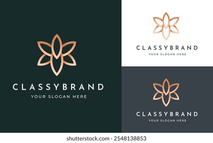 Resumo Lotus e Tulipa Flor Logo Inspiração. Símbolo Floral Elegante de Mandala de Luxo de Ouro para Beleza, Bem-Estar, Spa e Identidade Comercial de Luxo. Ilustração abstrata do vetor do emblema.