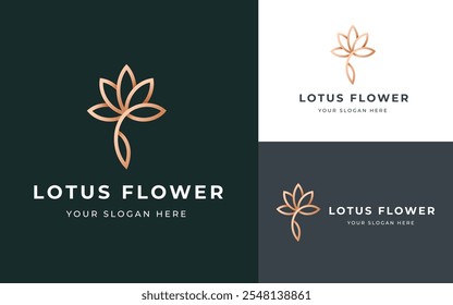 Abstrakte Lotus und Tulpenblumen Logo Inspiration. Elegantes Gold Luxury Mandala Blumensymbol für Schönheit, Wellness, Spa und Luxus Geschäftsidentität. Abstraktes Emblem, Vektorgrafik.