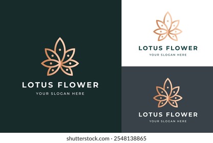 Abstrakte Lotus und Tulpenblumen Logo Inspiration. Elegantes Gold Luxury Mandala Blumensymbol für Schönheit, Wellness, Spa und Luxus Geschäftsidentität. Abstraktes Emblem, Vektorgrafik.