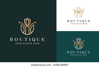 Abstrakte Lotus und Tulpenblumen Logo Inspiration. Elegantes Gold Luxury Mandala Blumensymbol für Schönheit, Wellness, Spa und Luxus Geschäftsidentität. Abstraktes Emblem, Vektorgrafik.