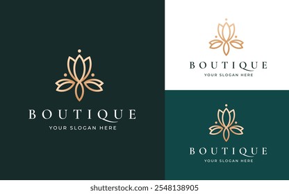 Abstrakte Lotus und Tulpenblumen Logo Inspiration. Elegantes Gold Luxury Mandala Blumensymbol für Schönheit, Wellness, Spa und Luxus Geschäftsidentität. Abstraktes Emblem, Vektorgrafik.