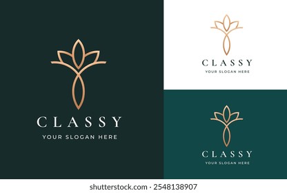 Abstrakte Lotus und Tulpenblumen Logo Inspiration. Elegantes Gold Luxury Mandala Blumensymbol für Schönheit, Wellness, Spa und Luxus Geschäftsidentität. Abstraktes Emblem, Vektorgrafik.