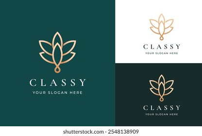 Abstrakte Lotus und Tulpenblumen Logo Inspiration. Elegantes Gold Luxury Mandala Blumensymbol für Schönheit, Wellness, Spa und Luxus Geschäftsidentität. Abstraktes Emblem, Vektorgrafik.