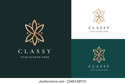 Abstrakte Lotus und Tulpenblumen Logo Inspiration. Elegantes Gold Luxury Mandala Blumensymbol für Schönheit, Wellness, Spa und Luxus Geschäftsidentität. Abstraktes Emblem, Vektorgrafik.