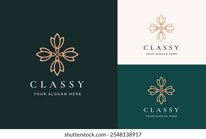 Abstrakte Lotus und Tulpenblumen Logo Inspiration. Elegantes Gold Luxury Mandala Blumensymbol für Schönheit, Wellness, Spa und Luxus Geschäftsidentität. Abstraktes Emblem, Vektorgrafik.