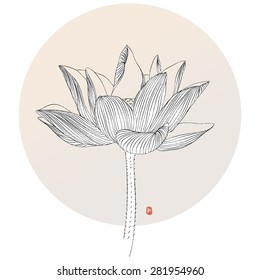 abstract lotus-Traditional Chinese Painting. Vector tattoo illustration.