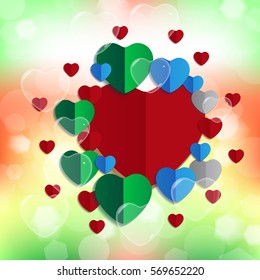 Abstract love background with hearts on abstract blur background. Vector illustration.