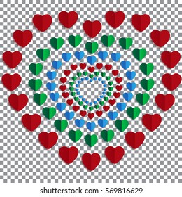 Abstract love background with hearts on transparent backgrounds.