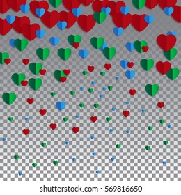 Abstract love background with hearts on transparent backgrounds.