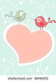 abstract love background with two birds on heart, vector