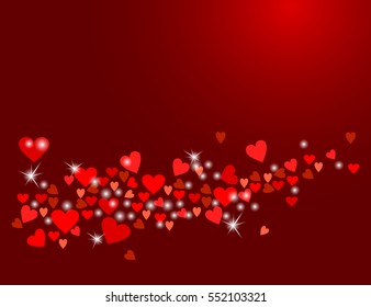 Abstract love background for your Valentines Day design. Sparkling hearts on dark wine background. Vector illustration