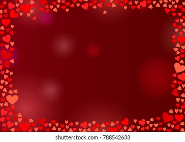 Abstract love background for your Valentines Day greeting card design. Red Hearts frame isolated on dark wine background. Vector illustration