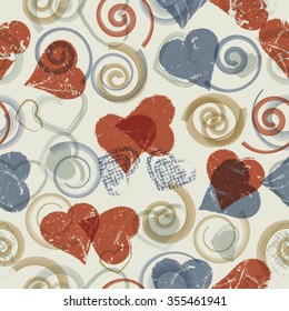 Abstract Love Background.Seamless Pattern. Cute Vector illustration with Hearts and Swirls. 
