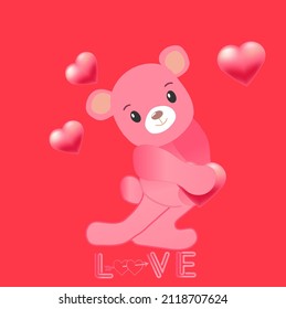 Abstract love concept; cute bear holding heart shape; heart shapes.