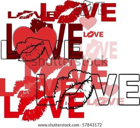 Abstract Love Design With Lips and Hearts