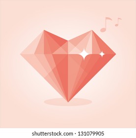 Abstract love diamond with musical notes