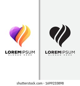 abstract love flame or fire logo design two version