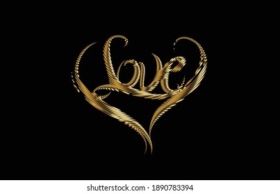 Abstract Love gold text background element vector design.
