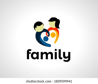 abstract love heart family symbol logo icon design illustration