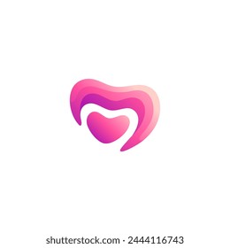 abstract love heart logo in pink color gradient 3d vector design