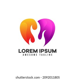Abstract love or heart shape logo combination with fire or flame. Vector illustration for energy, power, and care logo template. Gradient colorful logo style