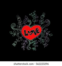 Abstract love lettering with floral.