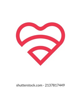 Abstract love logo design template, heart symbol with line art style