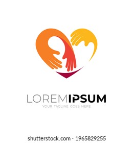Abstract love logo and hand design combination, heart logos