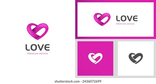 abstract love logo icon design. Heart ribbon creative logo symbol