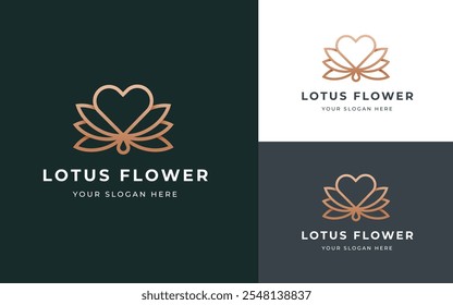 Abstrakte Love und Lotus-Blume Logo Inspiration. Elegantes Gold Luxury Mandala Love Lotus Symbol für Schönheit, Wellness, Spa und Luxus Geschäftsidentität. Abstraktes Emblem, Vektorgrafik.