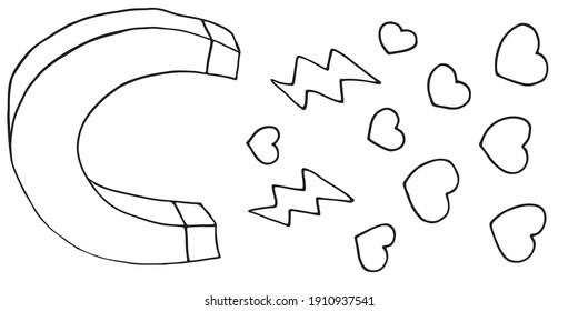 Abstract love magnet attracting hearts in Doodle style. Social media networking articles appreciation (like) feedback, attraction, romance. Vector EPS 10