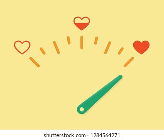 Abstract love meter illustration with red hears and arrow. Idea - Love-o-meter, feeling test, valentines's day card background, relationships etc. 