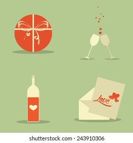 abstract love objects on a green background