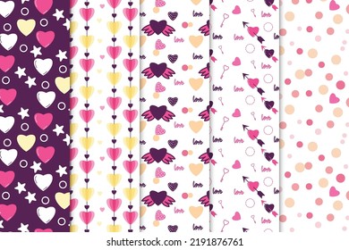 Abstract love pattern element bundle vector with white and dark backgrounds. Love pattern collection with different love shapes for book covers. Endless love pattern set for bed sheets and backgrounds