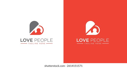 Abstract Love People Logo. Orange Gray Love people Shape with Human Icon inside isolated on White Background. Combination logo from heart and people symbol logo design concept