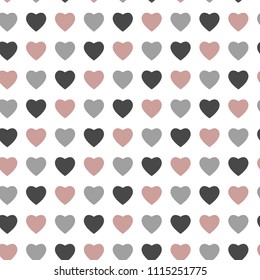 Abstract love seamless pattern for St Valentines Day design. Rose and grey hearts isolated on white background. Vector illustration
