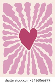 Póster abstracto de la forma del amor. Corazón dibujado a mano formas de garabato orgánico matisse estilo, arte naif, fondos contemporáneos. Corazón ilustración vectorial