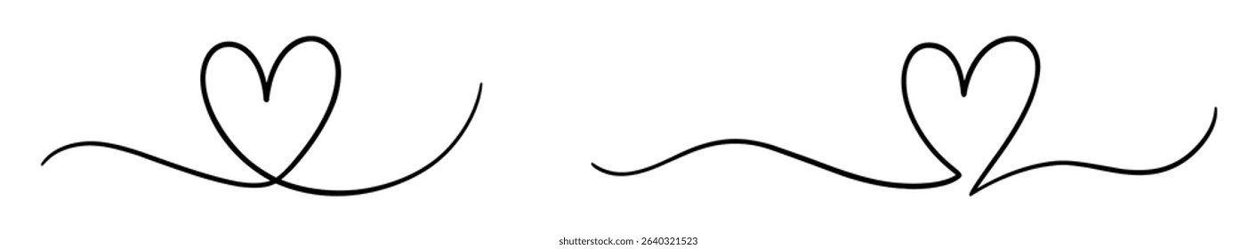 Abstract love symbol. Set of heart icons in a continuous hand drawn line style. Design perfect for love, wedding, romance, Valentine’s Day, and decorative elements. Hearts, icons.