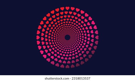 Abstract love symbol spiral round circle mandala in dark blue color background.