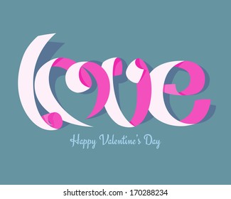 Abstract love text with ribbon, illustration vector design.