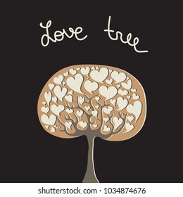 Abstract love tree. Vector heart tree. Stylized tree on black background