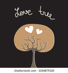 Abstract love tree. Vector heart tree. Stylized tree on black background